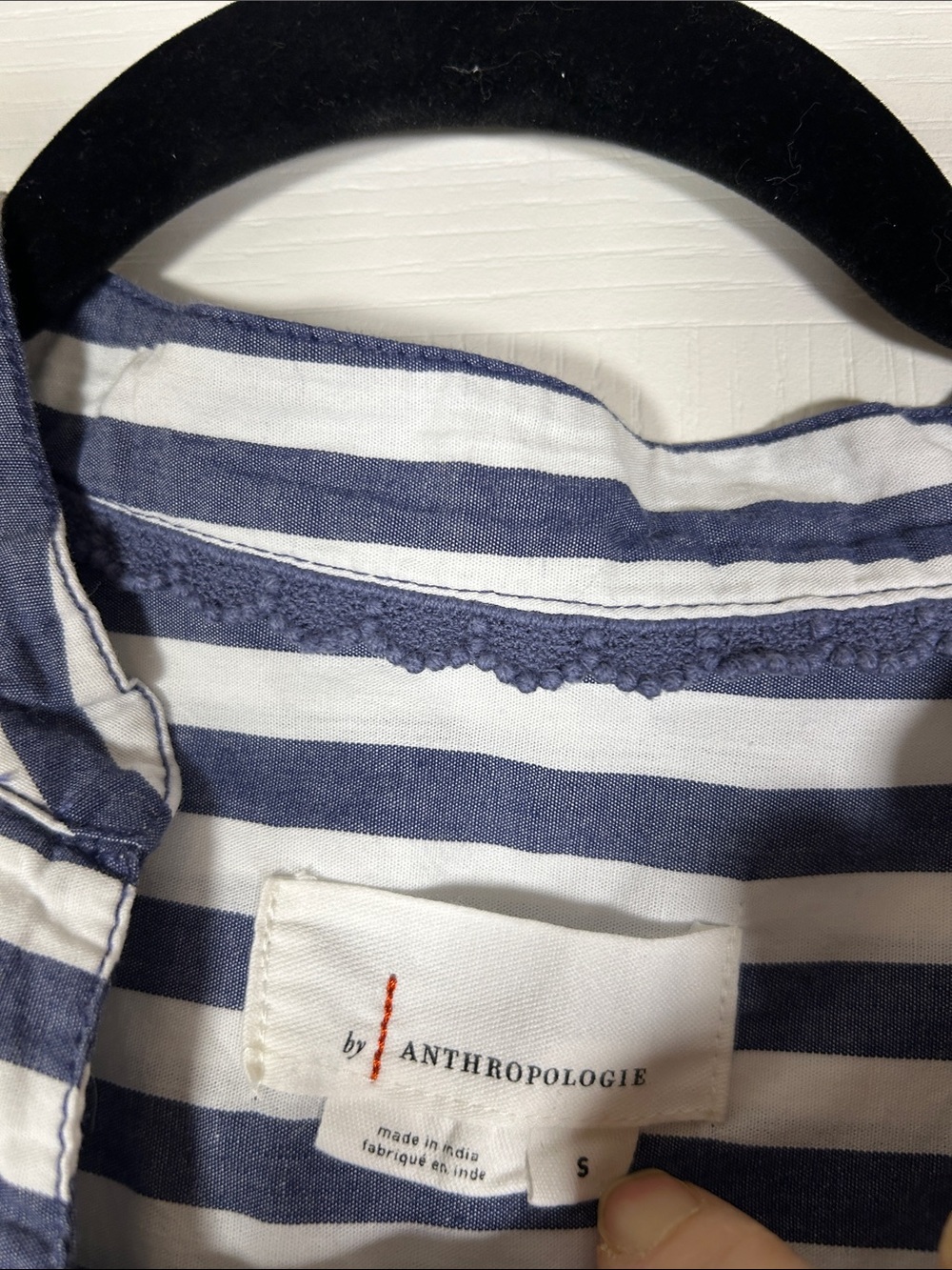 Anthropologie Navy & White Striped V-Neck Peasant Blouse size S - Picture 2 of 5